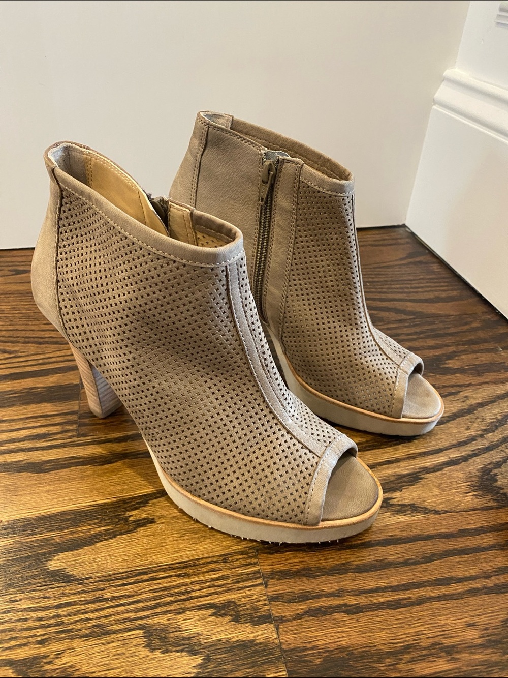 Paul Green Taupe Perforated Peep-Toe Ankle Booties